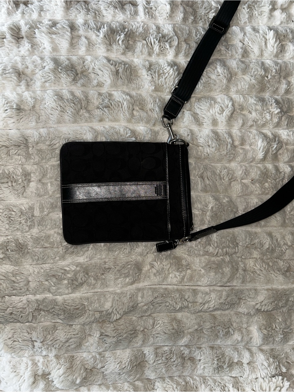 Coach Black Messenger Bag with Silver Stripe